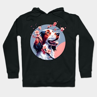 Joyful English Setter with Spring Cherry Blossoms Hoodie